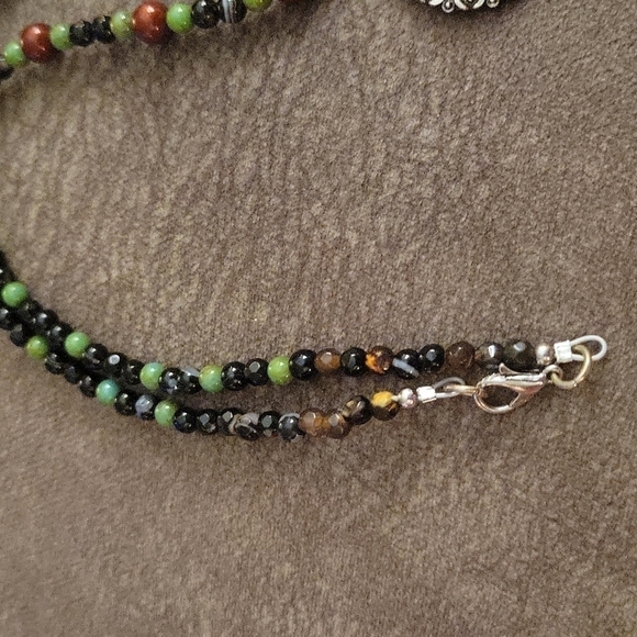 Handmade Agate Swarovski Pearl Czech Glass Pendant Necklace - Picture 4 of 8
